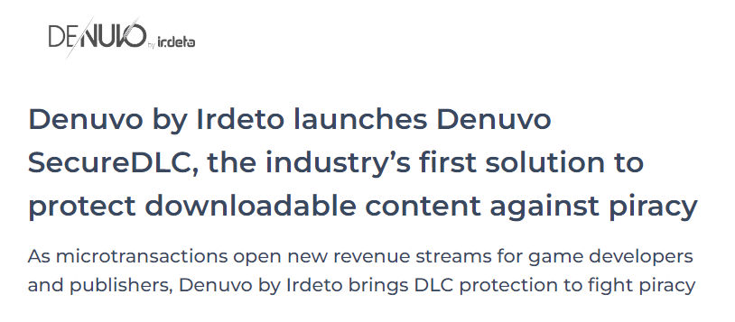 Denuvo公司推出全新的D加密技术加强DLC保护 1