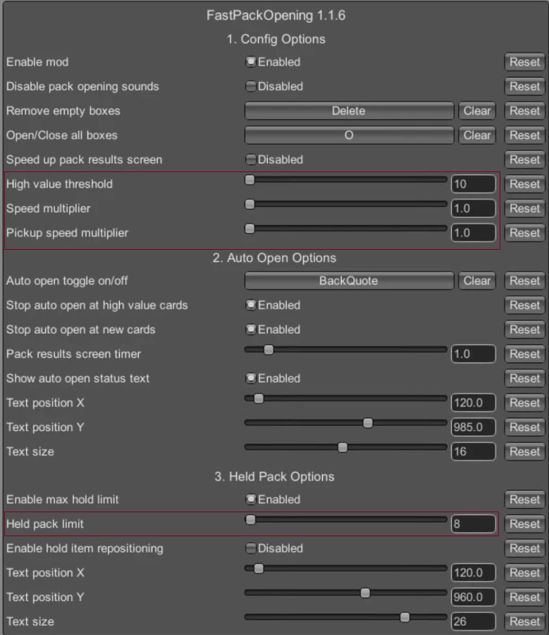 Fast Pack Opening-setting