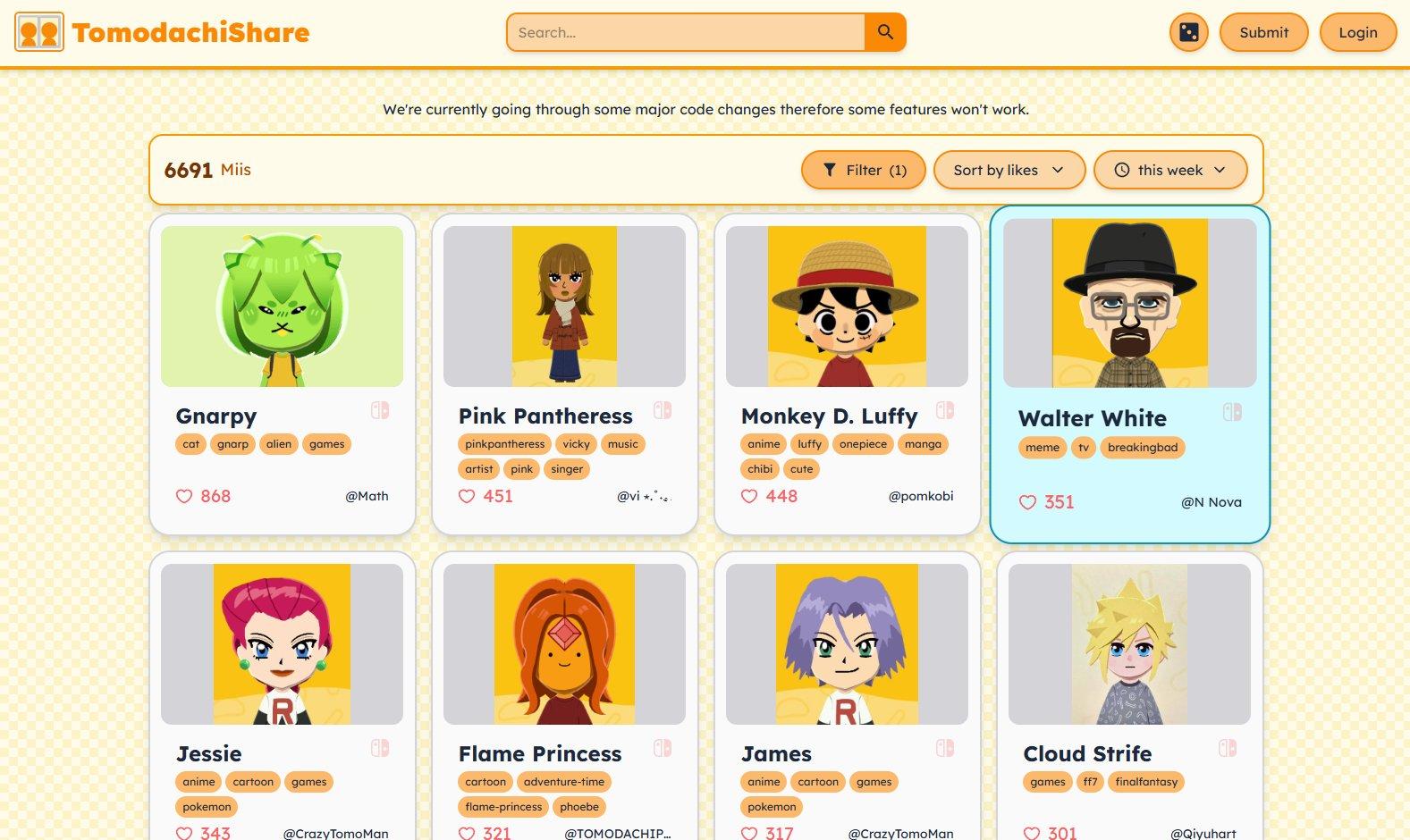 TomodachiShare 本週熱門 Mii 捏臉數據