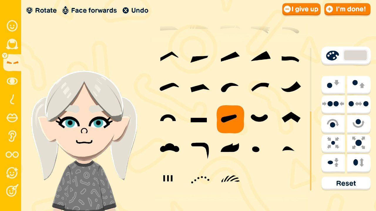 遊戲捏臉介面眉毛數值調整