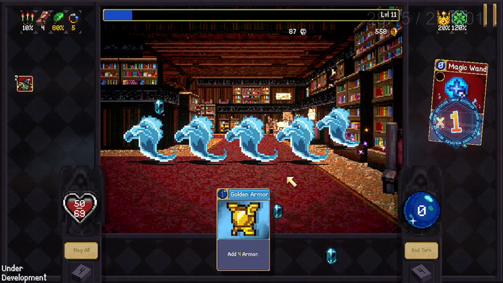 吸血鬼爬行者戰鬥——圖書館幽靈敵人與法力棒卡牌