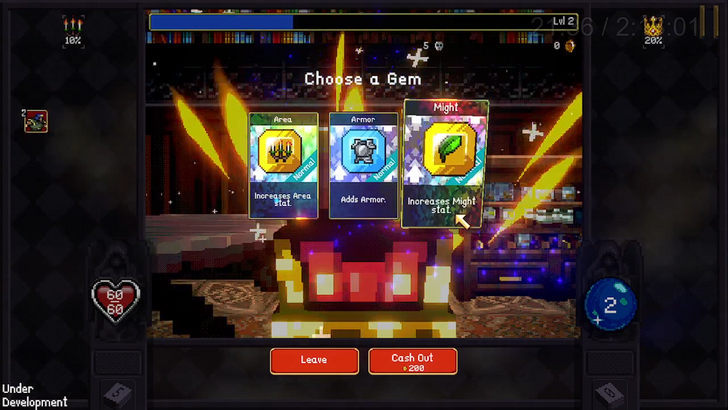 吸血鬼爬行者寶石選擇畫面——提升護甲或範圍