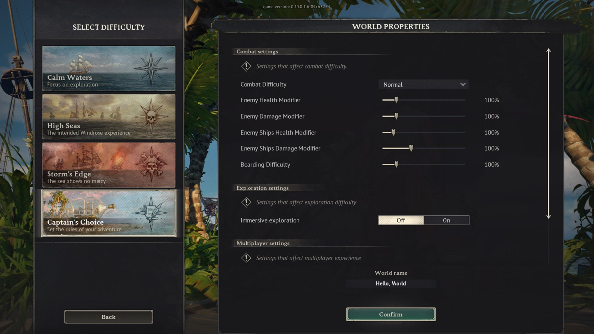 四種預設難度: Calm Waters, High Seas, Storm's Edge, Captain's Choice