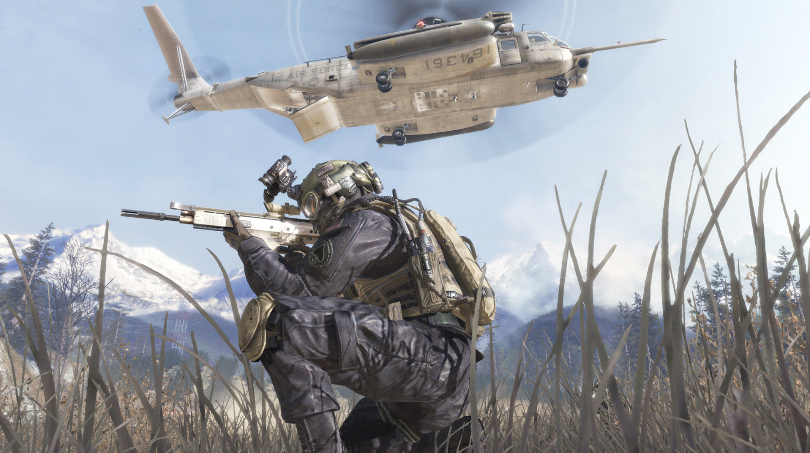 決勝時刻現代戰爭2-雪地草叢-特種兵與直升機畫面