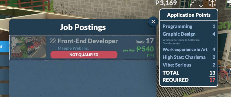 平行人生Job Postings應聘點數明細，顯示各技能與屬性點數加總