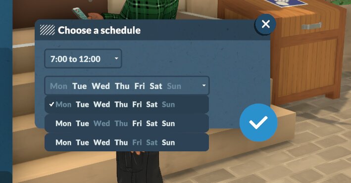 平行人生Choose a schedule畫面，顯示時段與日程選項