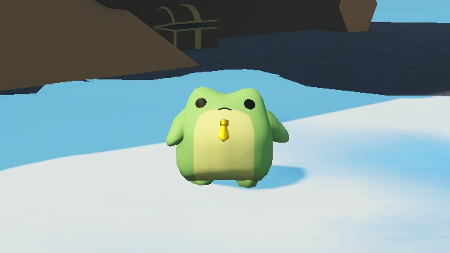 Sledding Game 金色領帶外觀，青蛙角色胸前繫著一條小金領帶