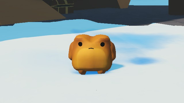 Sledding Game 淺色蟾蜍外觀皮膚，金黃色蟾蜍角色站在雪地上