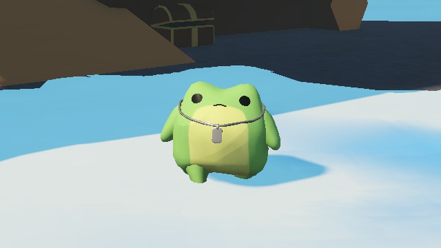 Sledding Game 軍牌項鍊外觀，青蛙角色胸前掛著銀色軍牌項鍊