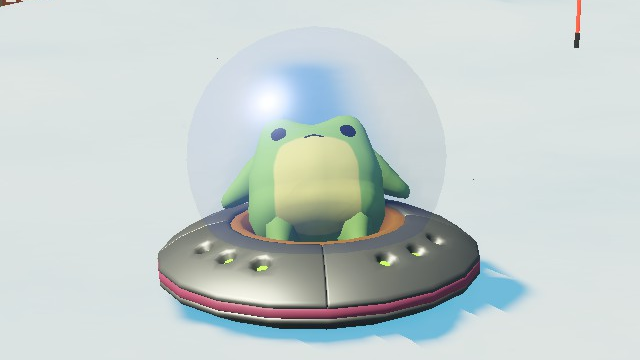 Sledding Game UFO 飛碟雪橇外觀，青蛙角色坐在金屬飛碟玻璃罩內