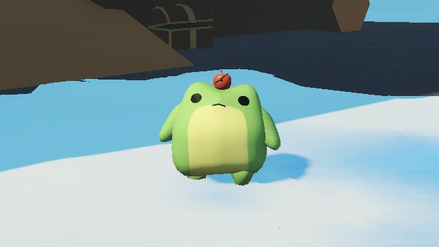 Sledding Game 射穿蘋果帽外觀，青蛙角色頭頂著一顆插了箭的蘋果