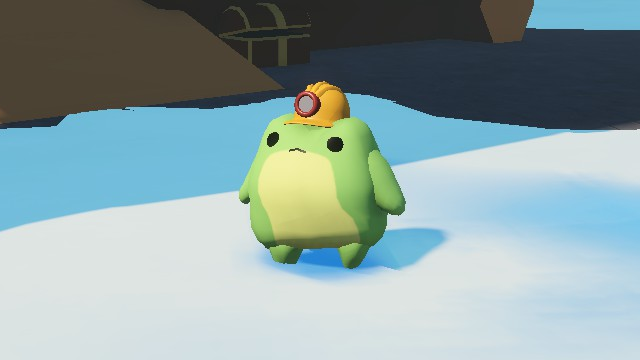 Sledding Game 礦工帽外觀，青蛙角色頭戴黃色礦工安全帽附燈
