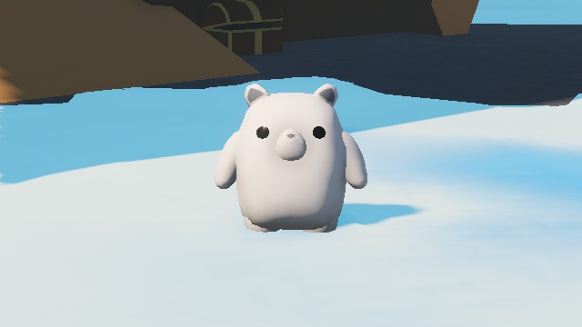Sledding Game 北極熊外觀皮膚，圓滾滾的白色熊形角色站在雪地上