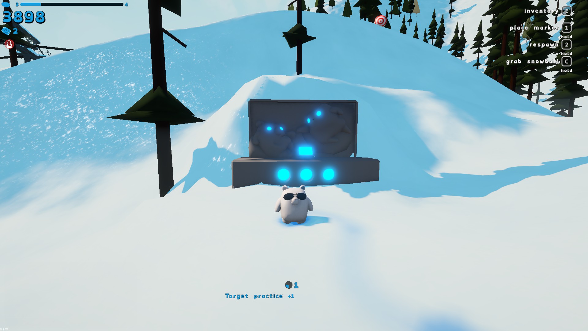 Sledding-Game-石雕-完成三連靶挑戰後畫面顯示Target practice加一積分確認