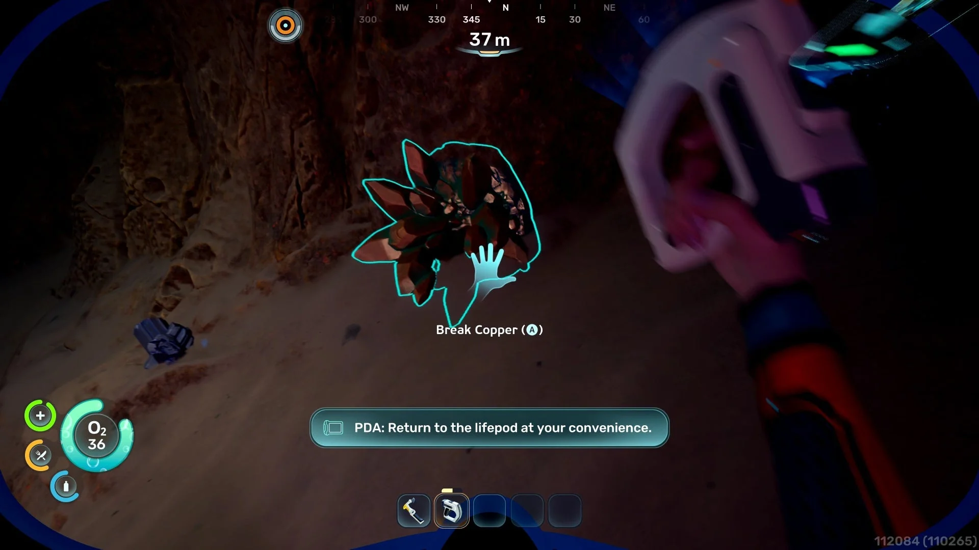 Subnautica 2-洞穴-破壞銅礦節點操作示意
