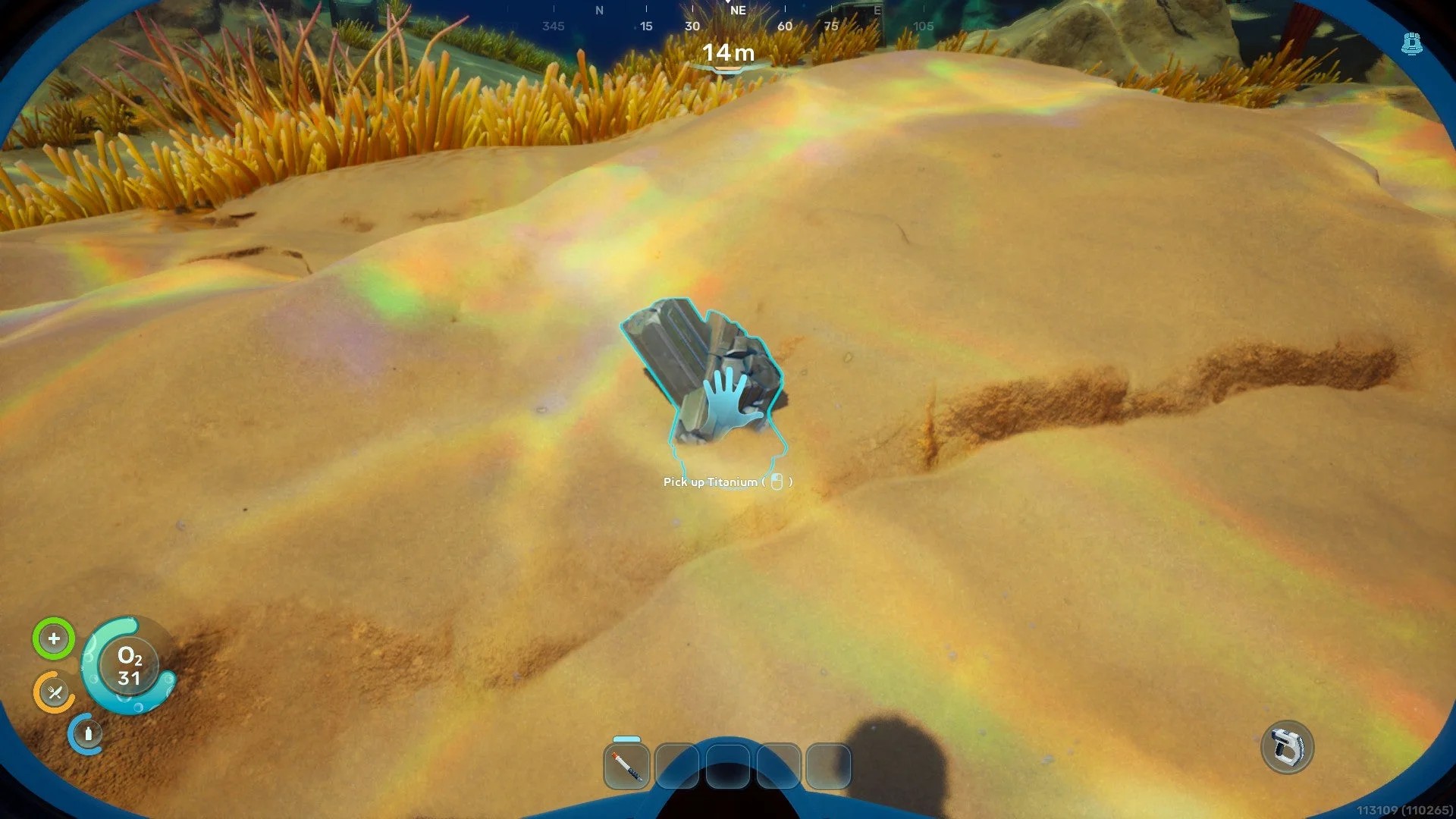 Subnautica 2-沙質海床-撿拾小型鈦礦