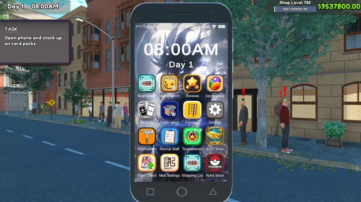 TCG Card Shop Simulator 遊戲內 Phone Overhaul MOD App 方格界面