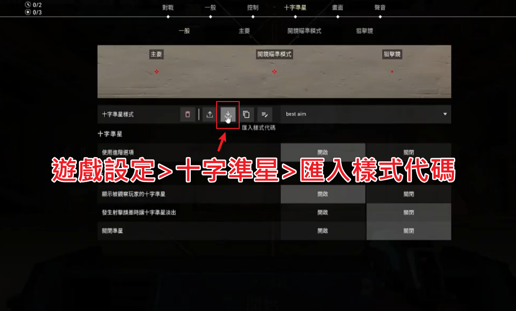 特戰英豪-設定介面-十字準星匯入樣式代碼按鈕位置