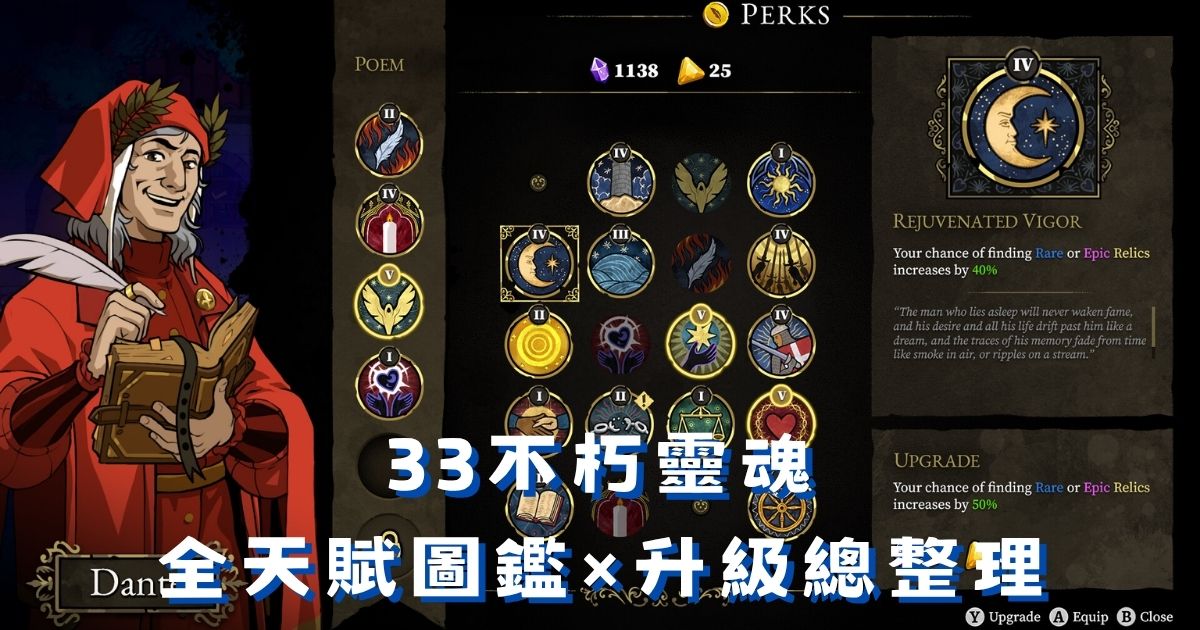 《33不朽靈魂》全天賦圖鑑：永久被動 Perk 推薦與升級總整理