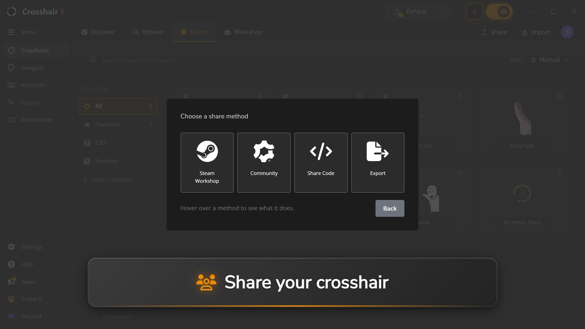 Crosshair X-分享功能-四種準星分享方式