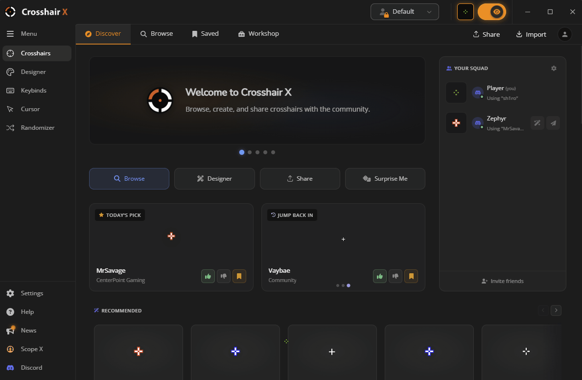 Crosshair X-發現頁-社群推薦動態示範