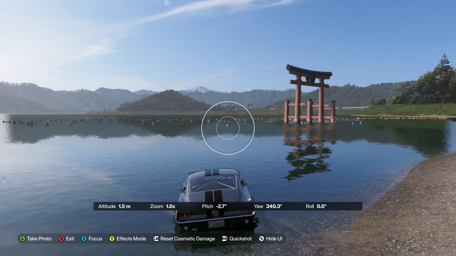 FH6-和平鳥居拍攝實景-島野山湖面紅色大鳥居