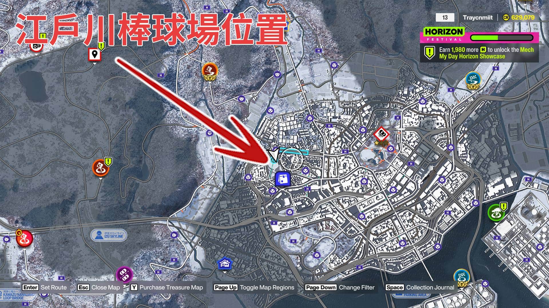 FH6-東京地圖-江戶川棒球場位置標示