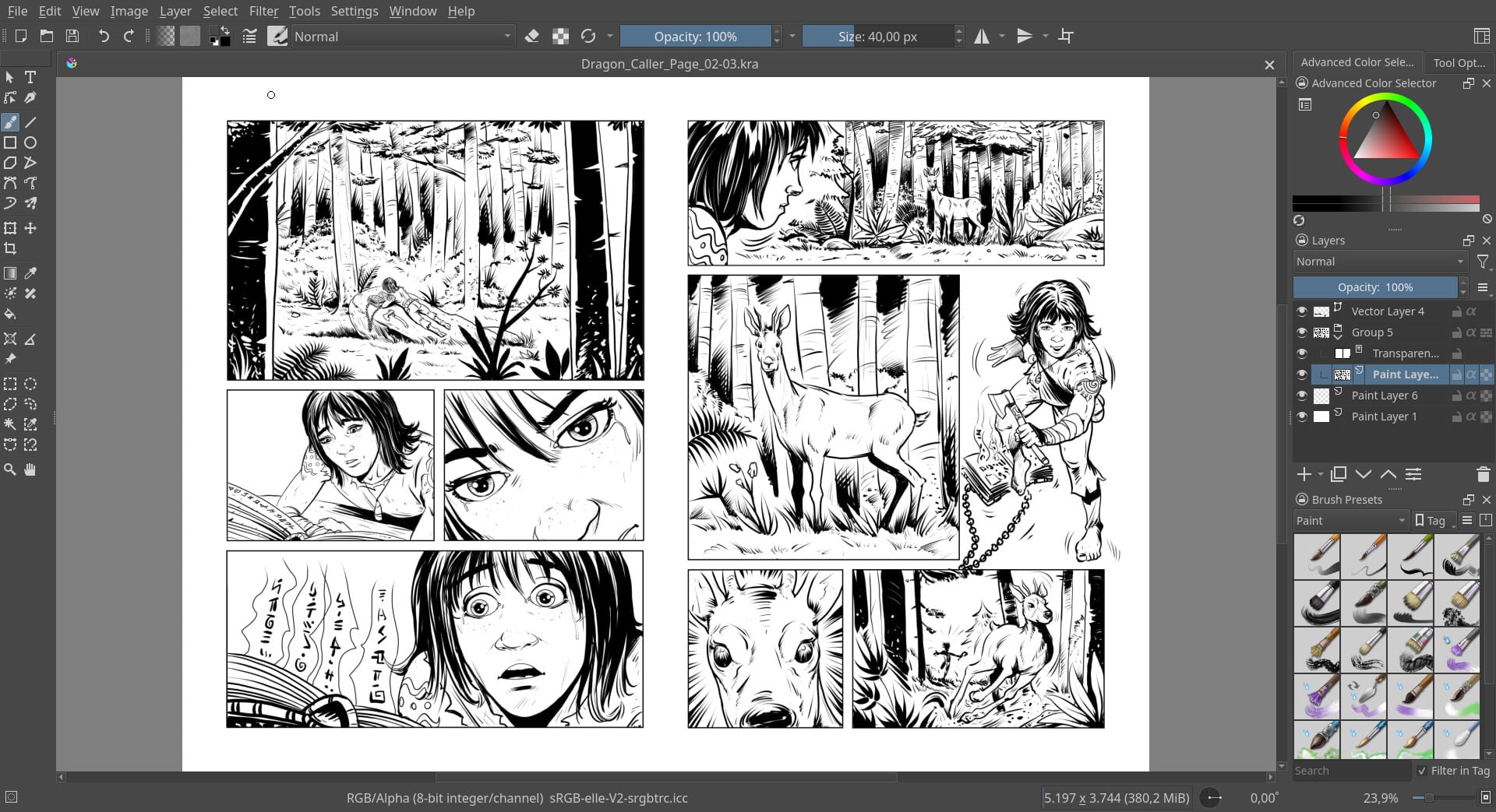 Krita-漫畫頁面-森林場景黑白稿