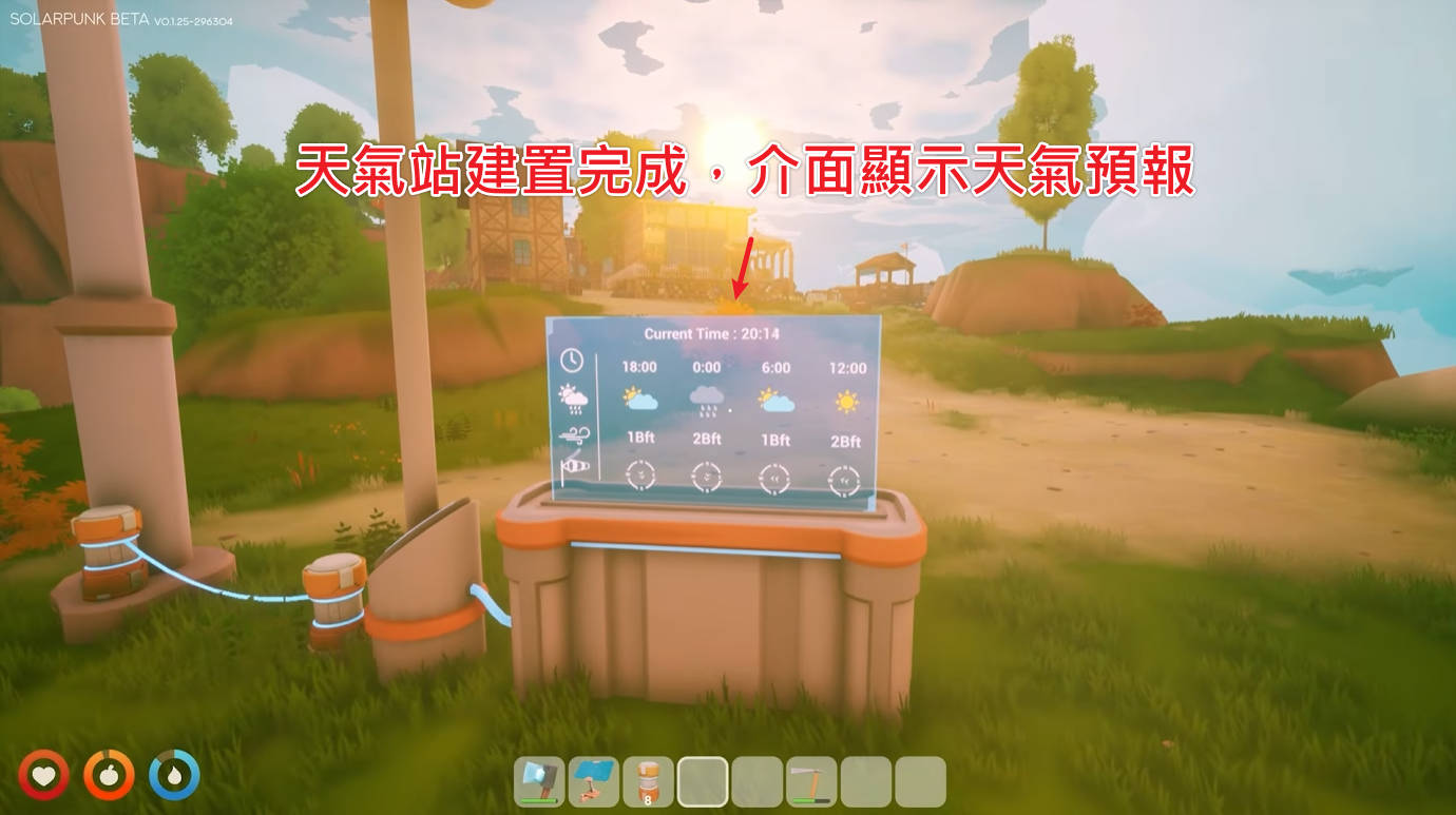 Solarpunk-天氣站-天氣預報介面顯示晴雨風速